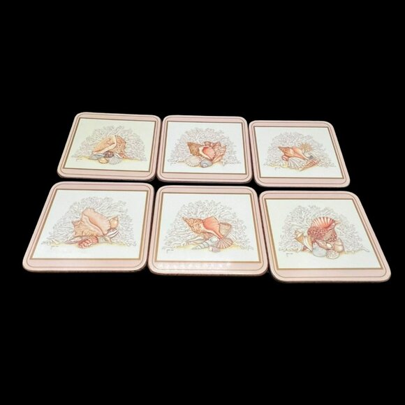 Set of 6 Pimpernel Coasters Shells Coastal Beach Ocean Maria Ryan Deluxe Finish - Picture 1 of 12